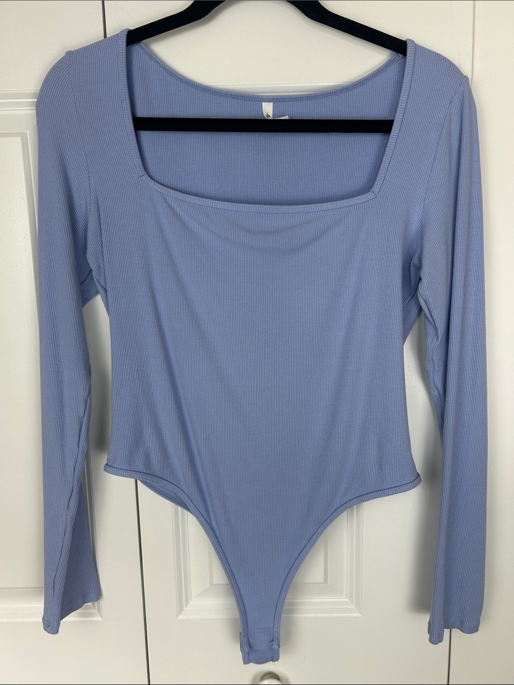 HALARA Ribbed Long-Sleeve Square Neck Bodysuit - Light Blue Size Large